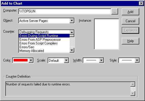 Add To Chart dialog box in Windows NT Performance Monitor